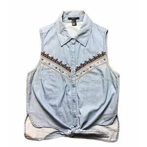 FOREVER 21 Women's Small Silver Tone Studded Chambray Pockets